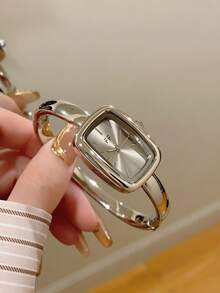 1pc Women's Oval Silver-Black Square Gold-Tone Dial Quartz Casual Watch, Suitable For Daily Wear - Silver - View 8