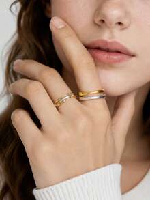 Minimalist Fashionable Unique S925 Sterling Silver Signature Link Mixed Metal Stacking Ring For Women Daily Wear - Link Stacking Ring - View 1