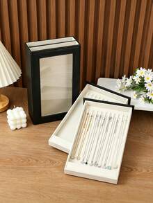 Necklace Storage Box Jewelry Display Box White 2-Layer Anti-Tangle PU Leather Velvet Transparent Window Style Suitable For Necklaces Bracelets Gift For Women Girls Daughters Home Aesthetic Decor - Multicolor - View 4