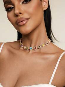 Altistry Elegant Fashion Colorful Rhinestone Necklace Decorative Accessory, Holiday Birthday Party Gift For Girls, Aesthetic Style - Multicolor - View 3