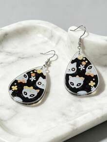 1 Pair Cute Water Drop Shaped Candy Skull Cat Floral 2D Flat Acrylic Pendant Earrings, Women's Halloween Party Decoration, No Packaging Box - Earring - View 3