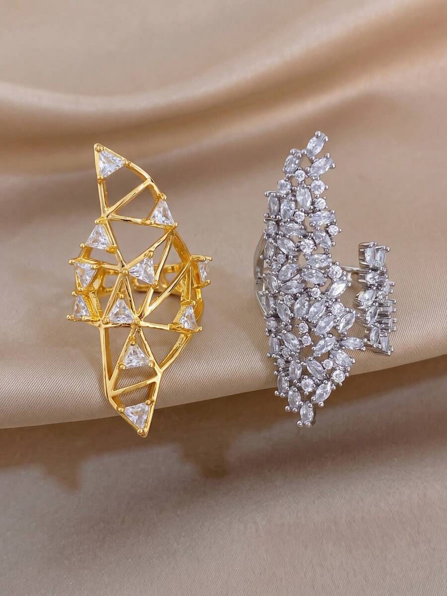 1 pieza/Set Anillo de oro de 18K chapado con incrustaciones de diamantes de imitación en forma de triángulo, Anillo para mujer, Joyería para mujer, Accesorios para mujer, Anillo ajustable, Anillo chapado en oro, Adecuado para uso diario, Citas, Fiestas, Joyería de estilo bohemio, Joyería de Halloween, Regalo para mujer, Joyería de otoño, Halloween, Navidad - Multicolor - Ver 1