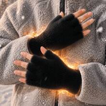 2PCS Women's Autumn/Winter Versatile Thermal Lined Warm Half-Finger Gloves, Suitable For Office, Study, Writing, Driving, Cycling, Open Finger Design For Flexible Operation | Suitable For Halloween, Thanksgiving, Christmas - Multicolor - View 12