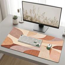 Beige And Brown Minimalist Pattern Extra Long Gaming Mouse Pad And Desk Mat Set, Non-Slip Durable Rubber Base, Smooth Surface, Suitable For Computer Laptop Office Home, Abstract Art Decor, Back To School Supplies - A - View 5
