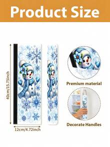 1/2 Buah Penutup Gagang Kulkas Natal, Motif Manusia Salju Biru & Kepingan Salju, Dengan Perekat Velcro, Cocok Untuk Kulkas, Oven, Microwave, Mesin Pencuci Piring, Dekorasi Dapur Liburan Natal - View 2
