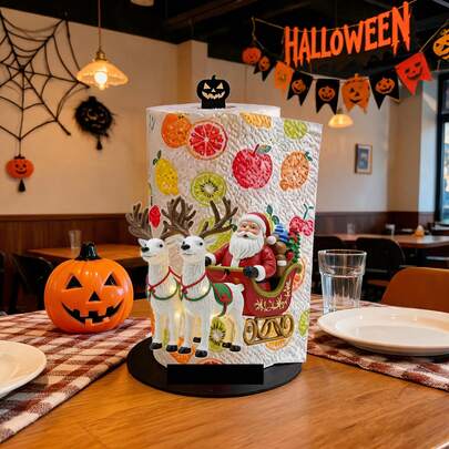 Soporte para Toallas de Papel con Patrón Creativo 2D Impreso, Material Acrílico, Estante de Almacenamiento Vertical para Rollos, Decoración de Mesa de Cocina y Comedor, Adorno, Instalación Sencilla, Adecuado para Fiesta Festiva, Decoración del Hogar y Habitación (Toallas de Papel No Incluidas)