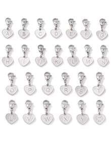 1pc Stainless Steel Heart Shape Letter Pendant With Lobster Clasp Findings Heart Alphabet Charms For DIY Jewelry Making Accessories - Pendant - View 2