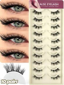 10/20 Pairs Natural Thick Half-Eye False Eyelashes, Voluminous Curly Long Style, Suitable For Party, Manga Style, Travel Essential, Outer Corner Extended False Eyelash Strip - Black - View 1