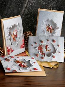 12pcs Christmas Wall Hole Santa Claus Reindeer Greeting Cards (6pcs) With Envelopes (6pcs) Family Friends Message Cards Humorous Christmas Cards Colorful Holiday Art Creative Christmas Cards - A - View 6