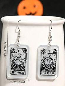 1 Pair Transparent Lovers Tarot Card Skeleton 2D Flat Acrylic Pendant Earrings, Women's Halloween Party Decoration, No Packaging Box - Skull - View 5