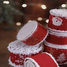 1pc 2m/6.56ft Christmas Red White Velvet Trim Ribbon, Santa Claus Pattern Printed Bow Gift Tie, Suitable For Ribbon Decoration Accessories, Christmas Gift Packaging, Gifts, Christmas Tree, And Other Indoor Occasions, Christmas Home Decor, Christmas Ribbon, Christmas Decorations, Ribbon For Making Bows, Perfect Christmas Gift For Friends, Family, And Partners - A - View 2