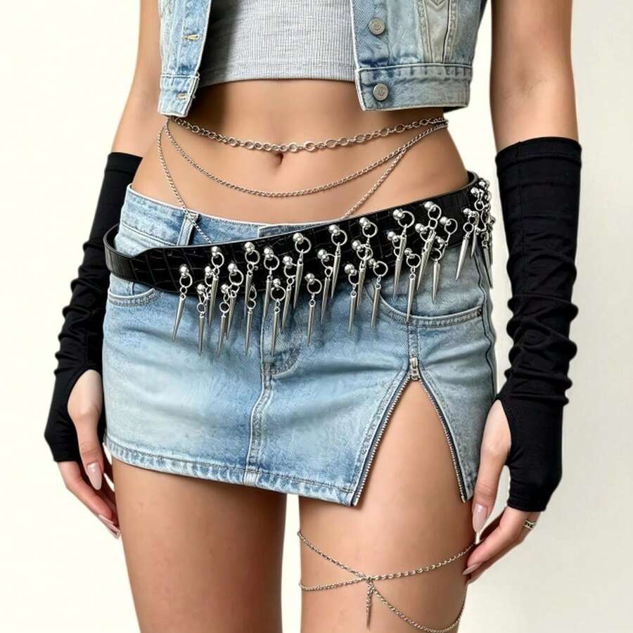 New Original Design Personalized Bullet Head Belt Punk Style Y2K Hot Girl Decorative Waist Belt Leather Belt - Multicolor - View 1