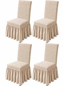 1/4pcs Milk Silk Skirt Chair Cover, Dust-Proof Anti-Slip Fashion Chair Cover, Polyester Fiber Thickened High Elasticity All-Season Universal Chair Protector Home Decor - Multicolor - View 10