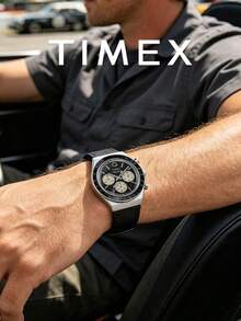 Timex Men's Vintage Quartz Wrist Watch With Tachymeter Dial, Leather Strap, Fashion Casual Timepiece For Daily Wear, Party, Birthday, Anniversary, Men's Gift - Black - View 2