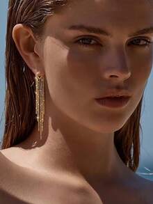 HOTNICE Women's Long Gold Pendant Earrings, 14K Gold Plated Tassel Jewelry, Party And Wedding Gift - Gold - View 2