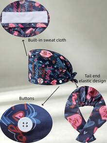 1pc Women's Heart Print Tie-Up Work Hat, Side Button Design Adjustable Headwrap Cap, Breathable Dust-Proof Beauty Salon Kitchen Protective Cap - Love Style - View 3