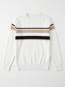 GRDR 1pc Men's Casual Striped Knit Top, Autumn/Winter - Apricot - View 9