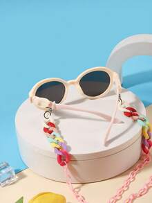 1PC Kids 3‑8Y Oval PC Frame Fashion Glasses, Colorful Chain Decor Novelty Eyewear For Party Daily Outdoor Wear With Glasses Box - Multicolor - View 4
