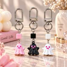1pc/3pcs Unisex Colorful Enamel Halloween Cartoon Ghost Funny Pendant Square Bead Keychain Accessory, Halloween Gift For Couples, Friends, Besties, Wallet Charm, Cute Bag Pendant - Multicolor - View 7