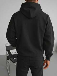 Men's Plus Size Spring/Autumn Sports Casual Loose Lightweight Sweatshirt - Black - View 2