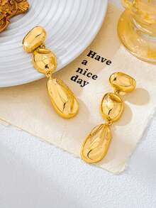 1 Pair Fashion Old Money Style Metal Geometric Asymmetrical Pendant Earrings For Women Daily Wear And Party - Yellow Gold - View 2