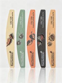 5Pcs Autumn Leaf Print Curved Nail Files Washable Double Sided Mixed Grit Emery Boards Manicure Tools For Natural And Acrylic Nails - Multicolor - View 2
