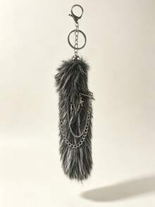 1pc Y2K Style Cross Star Chain Animal Tail Bag Charm, Gothic Animal Tail Pendant For Bag Decoration, Keychain Chain, Clothing Decoration - Dark Grey - View 7