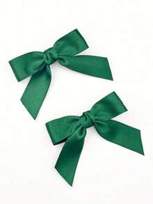 2 Pcs Dark Green Satin Hair Bow Clips For Women Girls, Ribbon French Barrettes Alligator Hairpins Hair Accessories - Dark Green - View 1
