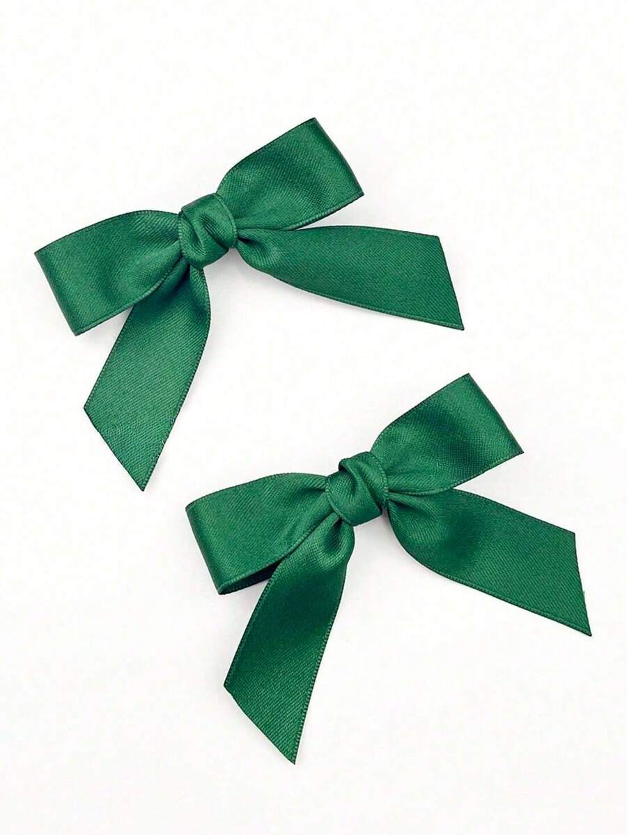 2 Pcs Dark Green Satin Hair Bow Clips For Women Girls, Ribbon French Barrettes Alligator Hairpins Hair Accessories - Dark Green - View 1