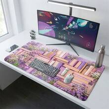 Pink Lavender Floral & Book Pattern Extra Long Gaming Mouse Pad And Desk Mat Set, Non-Slip Durable Rubber Base, Smooth Surface, Suitable For Computer Laptop Office Home, Abstract Art Decor, Back To School Supplies - A - View 7