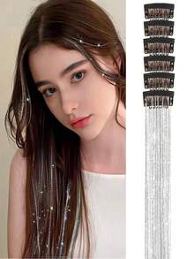 6/12pcs Glitter Hair Clips Extensions, Shiny Fairy Hair Clips, Women's Party Holiday Wedding Hair Accessories, Halloween, Y2K - Multicolor - View 19