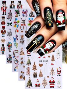 5PCS Christmas Party Nail Art Stickers, Gold Glitter Neon Lights Christmas Tree Snowflake Pattern Nail Art Stickers, DIY Holiday Nail Art Decoration - Multicolor - View 2