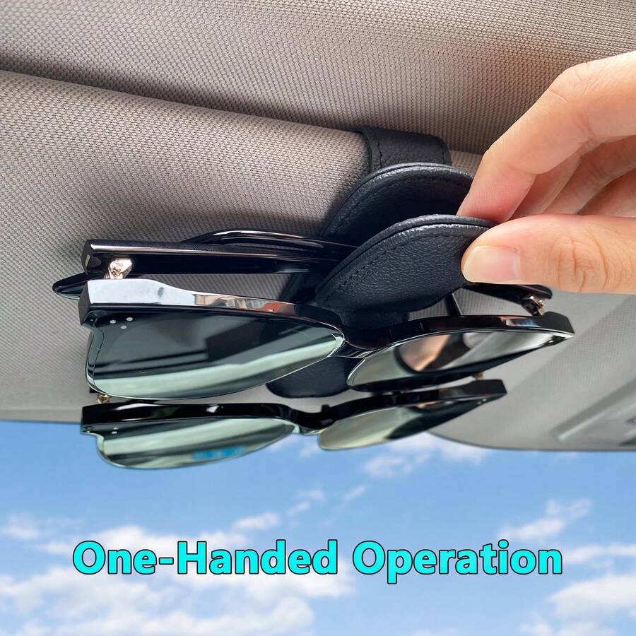 Leather Car Fashion Glasses Holder, Car Sun Visor Glasses Storage Organizer Clip, Universal Vehicle Card And Glasses Clip - Style a - View 1