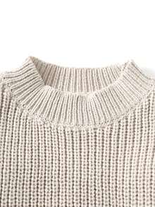Infant/Toddler Autumn/Winter New 2 Pieces Soft Knit Set, Round Neck Long Sleeve Scalloped Trim Sweater + High Waist Elastic Knit Pants, Warm Knit 2 Pieces Set For Daily Casual And Family Photo Shoots - Camel - View 5