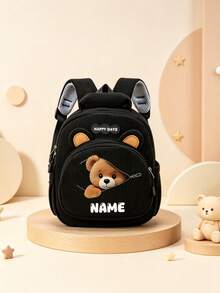 1pc Mini Personalized Custom Bear Backpack, Casual Versatile Zipper Bear Theme Print, Nylon Material With Zipper Closure, Adjustable Shoulder Strap, Handheld, Suitable For School, Shopping, Daily Commute, Outdoor Travel. Birthday Gift. - Multi-color-striped Fleece 2501 - View 5