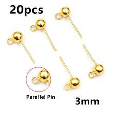 20pcs Stainless Steel Gold Color 3-6mm Ball Stud Earring Post Pins With Loop Connector For DIY Earrings Jewelry Making Accessories - Ball Stud Pins - View 10