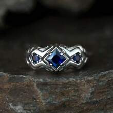 CIREY 1pc Vintage Lone Star Blue Sapphire Ring, Men's Thai Silver Open Band Ring, Unique Niche Design - Lone Star Ring - View 2