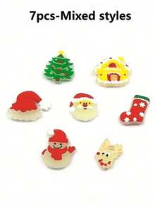 7Pcs Christmas Luminous Shoe Charms, PVC Decorative Shoe Ornaments With Santa Snowman Christmas Tree Reindeer Patterns, Detachable Shoe Accessories For Sandals Clogs, Holiday Party DIY Shoe Decors For Adults - Multicolor - View 11