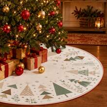 1pc Geometric Patchwork Christmas Tree Pattern Christmas Tree Skirt, Elegant Color Holiday Decoration, 5 Sizes, Unisex Holiday Gift, Suitable For Home And Party Christmas Home Decor - Geometric Collage Christmas Tree - View 5
