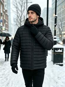 1pc Pure Cotton Jacket, Lightweight Zipper Quilted Winter Coat, Suitable For Snowy Days, Daily Commute And Outdoor Activities - Black - View 4