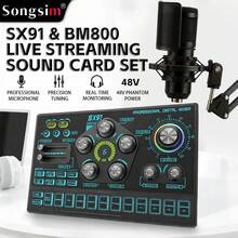 Songsim-SX91 Set Kartu Suara Khusus untuk Live Streaming/Rekaman & Mikrofon Kondensor BM800, Mendukung Transmisi Lossless OTG, Penyesuaian EQ, Kontrol Trek, Penyesuaian Reverb, Pengiring Bluetooth, Kartu Suara Digital Multifungsi, Mikrofon Pengambilan Vokal High-Fidelity, Dilengkapi dengan Kabel Audio OTG 2-in-1/Stand Lengan Boom Logam, Cocok untuk Live Streaming, Rekaman, Gaming, Bernyanyi, Alat Musik - MultiWarna - View 1