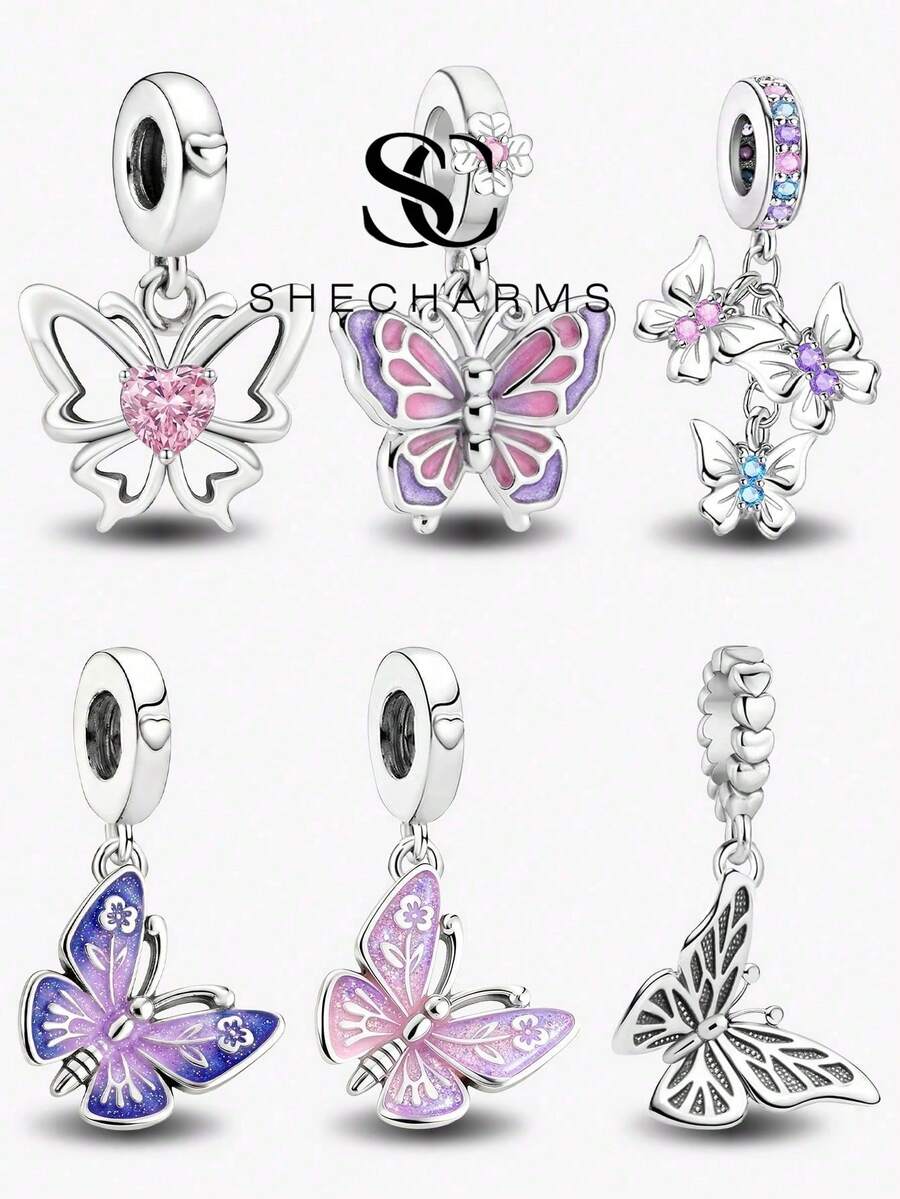 1pc Fashion Butterfly Floral Beaded Pendant, Suitable For Women's Bracelet DIY Jewelry Making And Daily Wear Accessory Decoration - Silver - View 1