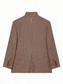 女款春夏復古格紋不對稱西裝外套，休閒時尚西裝夾克 - 紅色 - 查看 5