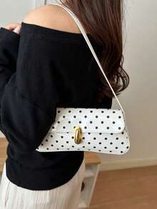 Polka Dot PU Leather Women's Underarm Bag, Casual Shoulder Bag, Suitable For Shopping, School, Travel Essentials And Wallet Storage - White - View 2