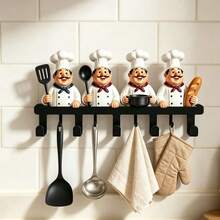 4pcs Chef Metal Wall Hooks, Kitchen Utensil Hooks, Kitchen Towel Hooks, Wall-Mounted Kitchen Storage Rack, For Kitchen Towels, Towels, Keys, Bags, Country Home Decor - View 10