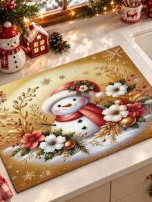 1pc Christmas Theme Snowman Print Pattern Dish Drying Mat, Kitchen Countertop Bowl & Plate Rubber Bottom Drying Pad, Party Decoration, Super Absorbent Stain Hiding Dish Drying Mat, Soft Diatomaceous Earth With Rubber Backing Multi-Functional Kitchen Home Mat, Suitable For Coffee Machine & Dish Rack Quick Dry Mat, Kitchen Countertop Coffee Mat & Bowl Drying Pad - LL LSD004 - View 14