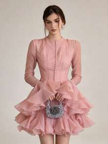 Women Short Dresses - Baby Pink - View 10
