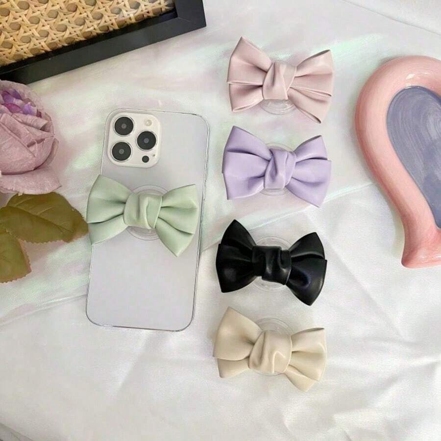 1pc Minimalist Korean Ins Bow Retractable Phone Grip Tok, Push‑Pull Paste‑On Desktop Phone Holder, Niche Simple Phone Accessory, Perfect Holiday Birthday Gift For Female Students - Bow Ring Phone Stand - View 1