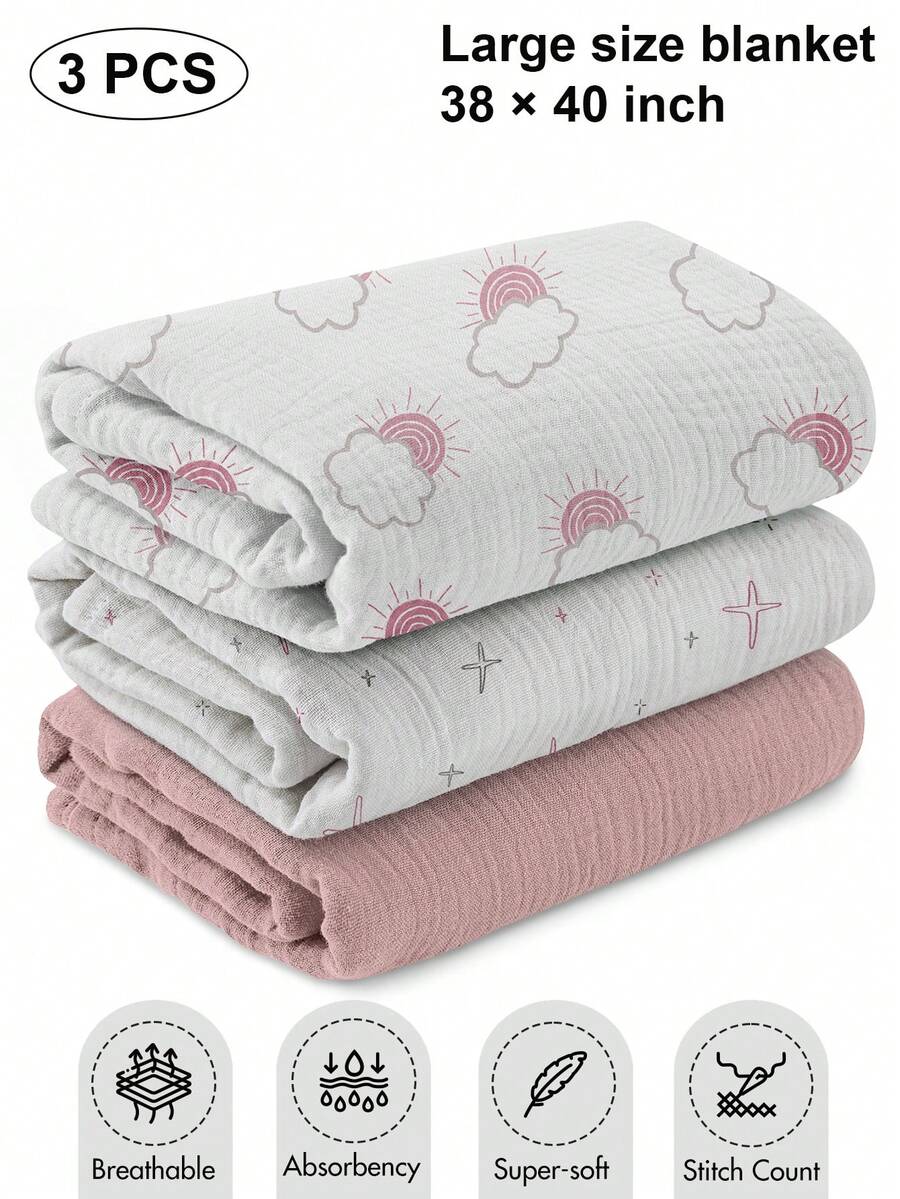 3pcs/Set Fine Cotton Swaddle Blankets, Breathable Soft Baby Wrap Blankets, Swaddle Cloth Burp Cloth, Essential Baby Baptism Supplies, Toddler Gift