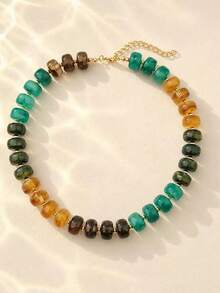 1pc Vacation Style Dopamine Beaded Choker Necklace, Suitable For Daily Wear, Parties And Vacation Occasions All Year Round - Green Forest Style - View 2